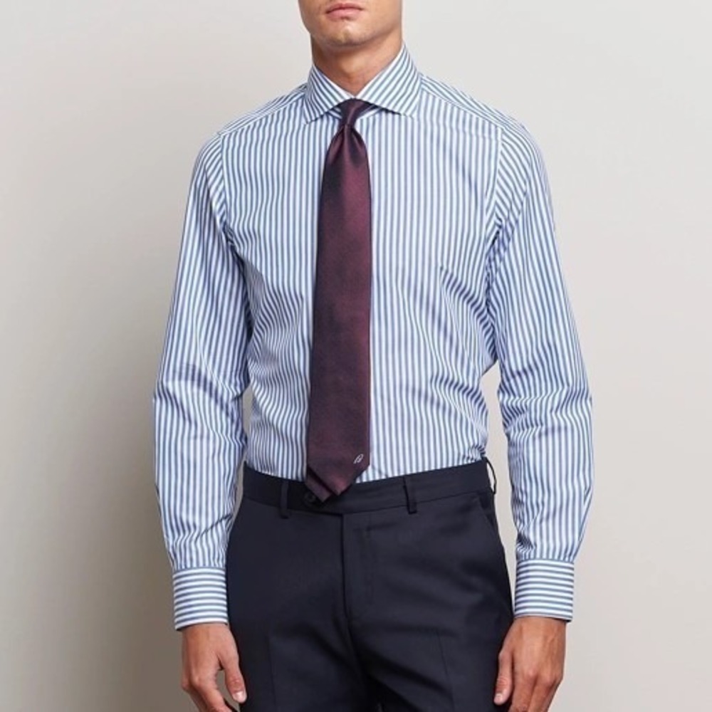 Tommy Bahama Men's M Blue Striped Dress Shirts Silk Blend